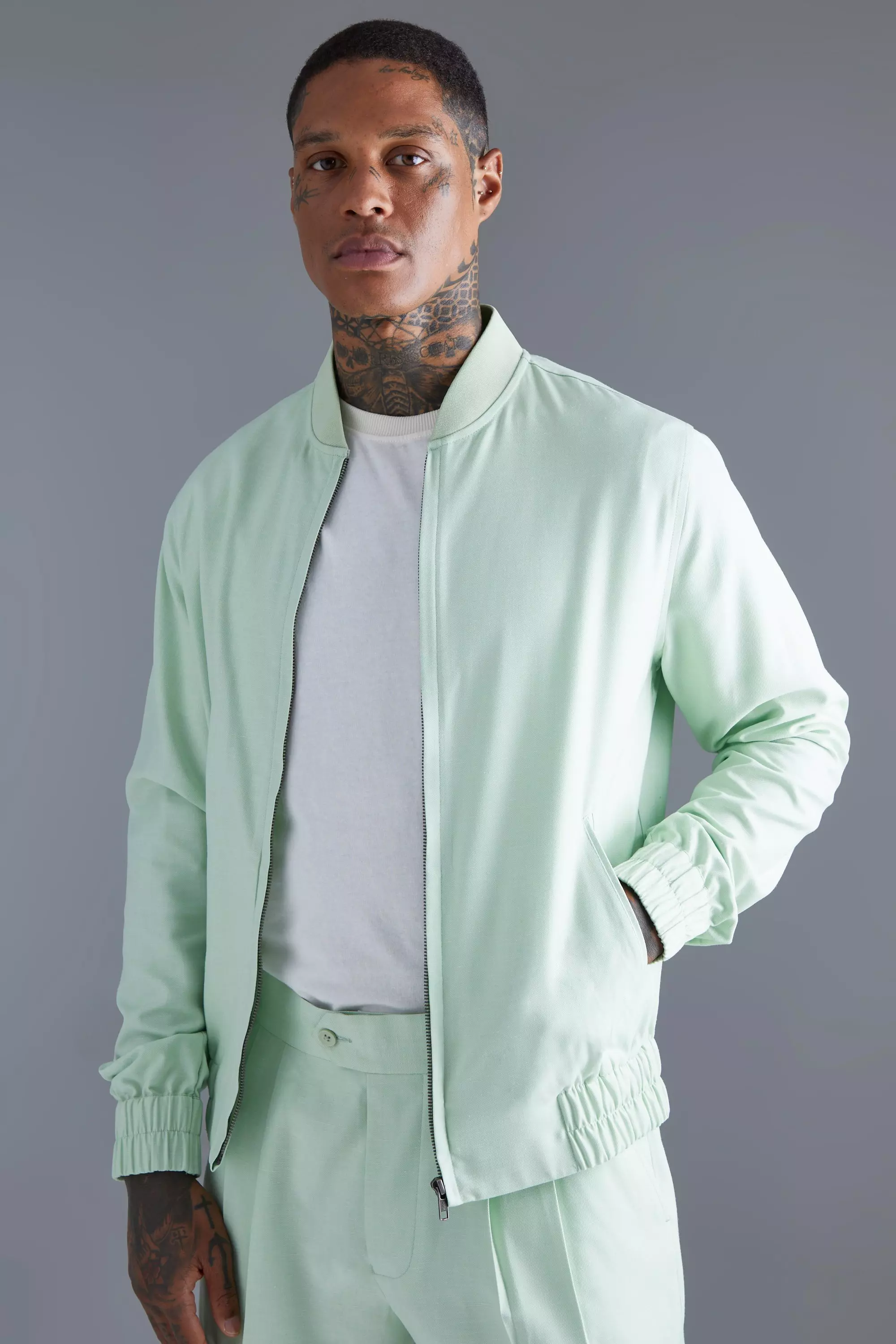 Light green bomber on sale jacket